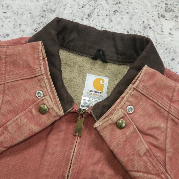 Vintage Carhartt WOMENS WJ097 VRS FADED Pink Detroit Jacket Size Large - Picture 7 of 16